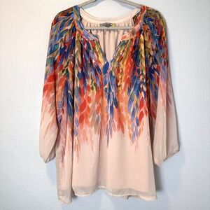 Colorful Feather Print Women's Top